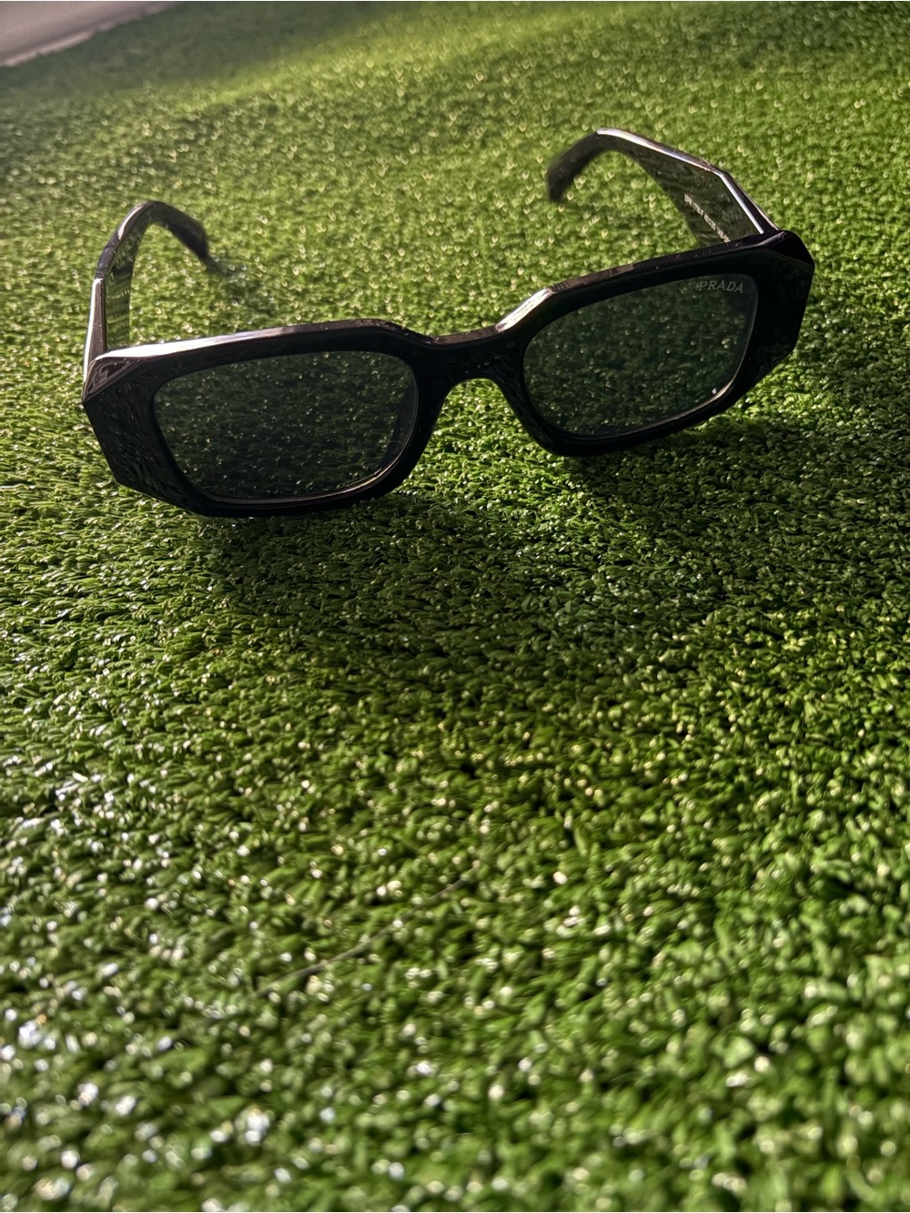 Prada Black Rectangular Men's Sunglasses with Subtle Logo